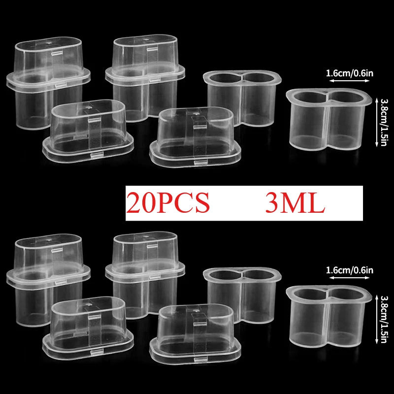 Clear plastic vial storage cases for insulin and peptides, packaged in 20 pieces, with a 3ml capacity.