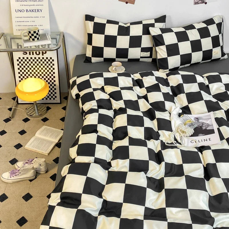 Black and White Plaid Duvet Cover Set with Pillowcases