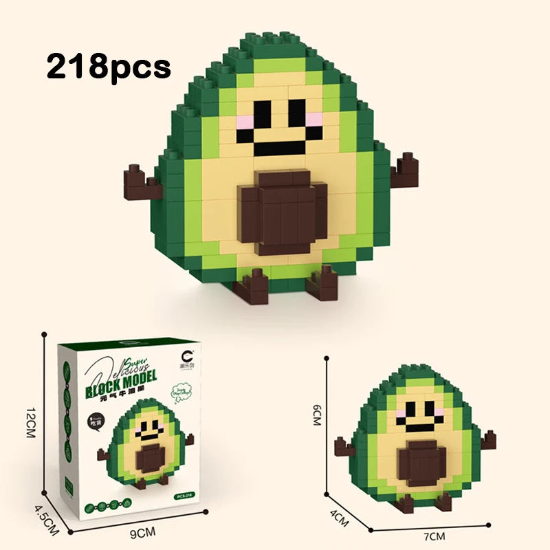 A set of 218 micro building blocks forming a cute avocado face figurine.