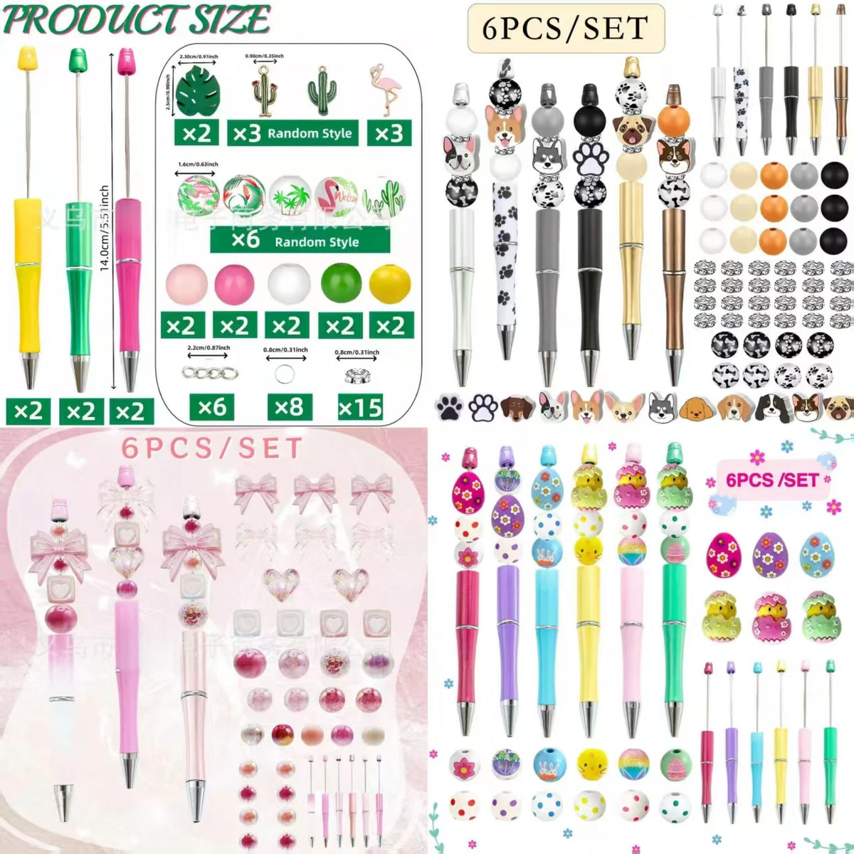 DIY Beaded Acrylic Ballpoint Pen Kit with Rotating Gradient Design