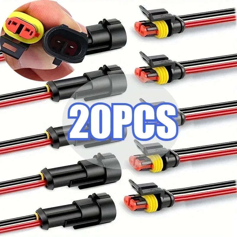 Waterproof 2-Pin Electrical Connector Kit with 16 AWG Wire