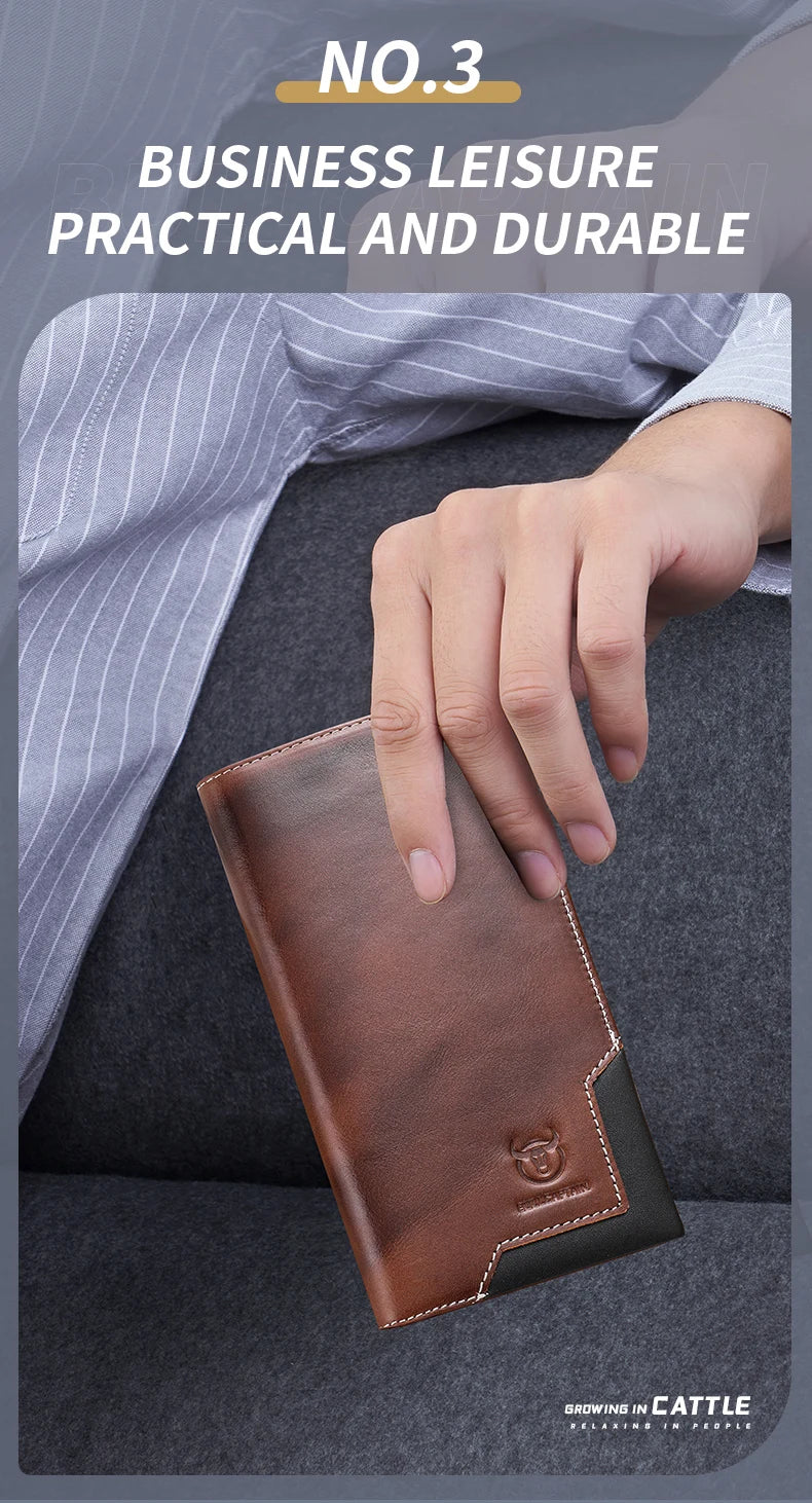 Men's Genuine Leather RFID Blocking Long Wallet with Card Holder
