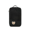 Black stroller hanging diaper bag with separate storage compartments.