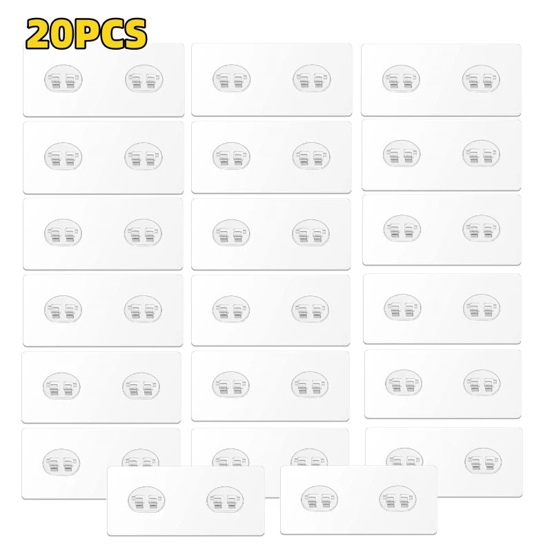 A pack of 20 adhesive hooks with strong grip for various mounting applications.