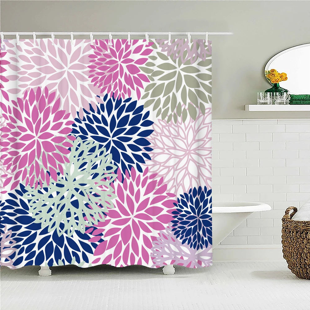 Mandala Boho Shower Curtain with Floral Print
