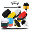 A set of 23 pieces of various black, yellow, red, and white brush attachments for power drills.