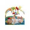 A soft plush hanging baby toy set featuring yellow and green animals suspended for infants.