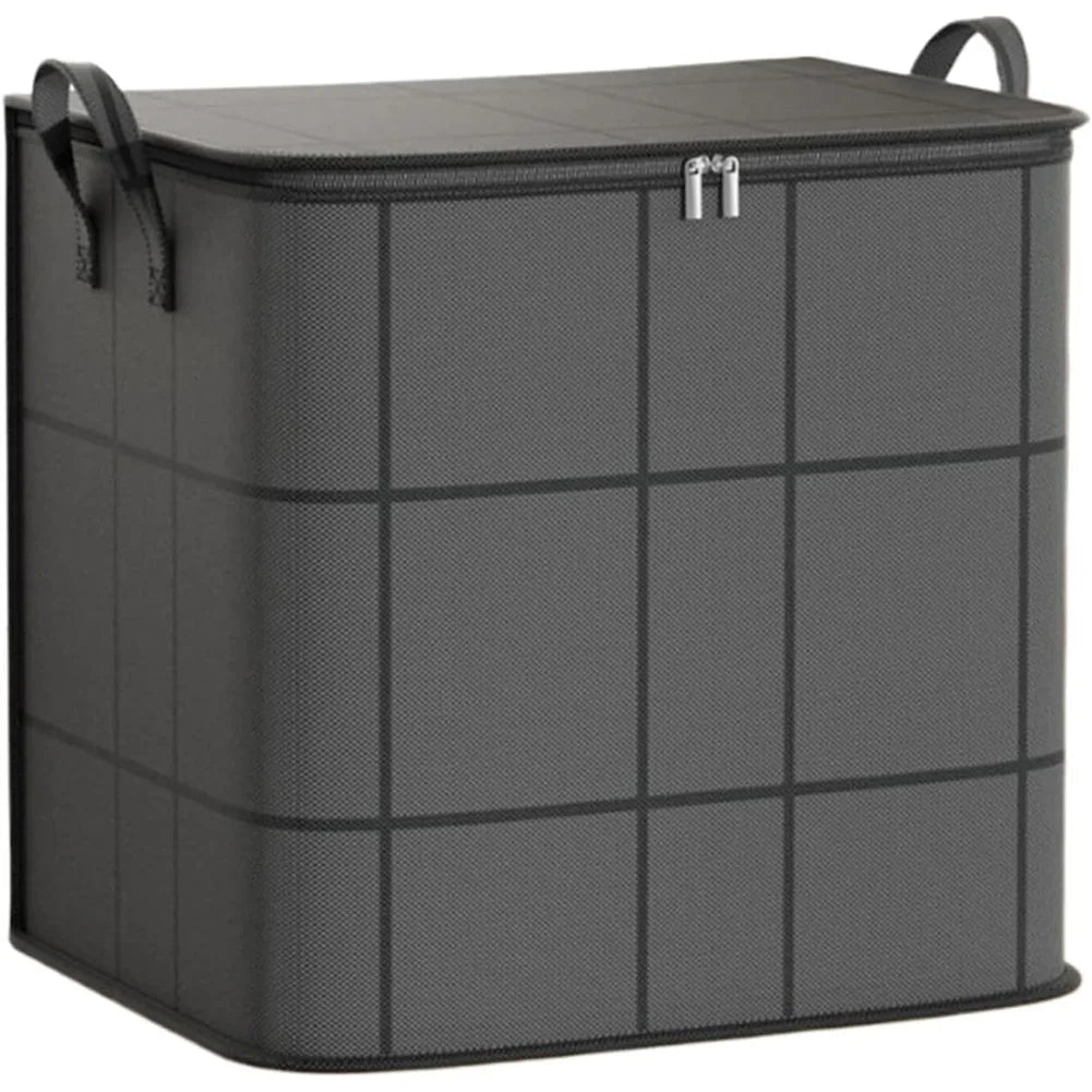 A dark gray foldable large-capacity wardrobe storage bag with a top handle and double zipper.