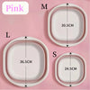 Three sizes of pink collapsible silicone washbasins labeled M, L, and S shown side by side.
