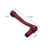 A close-up view of a red CNC aluminum alloy motorcycle shift lever with various dimension markings.