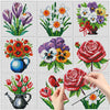 A collection of mini floral cross stitch designs featuring various flowers and vase patterns.