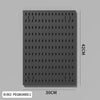 A gray pegboard organizer board measuring 30cm by 42cm with numerous holes for hanging items.