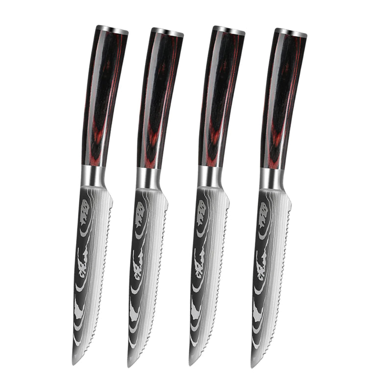 Ensemble de Couteaux à Steak Style Damas avec Manches en Bois