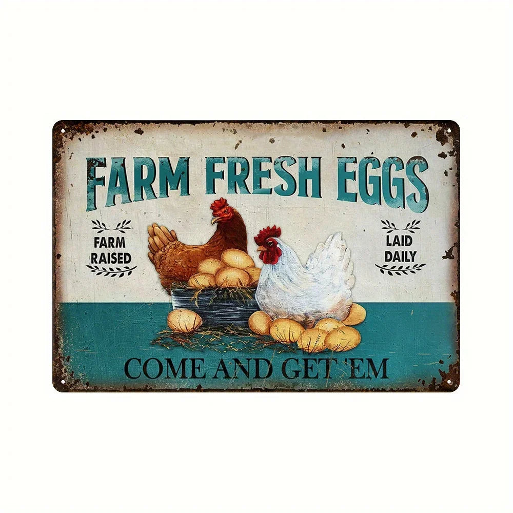 Retro Funny Chicken Farm Metal Sign for Kitchen and Coop