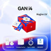 A red box for the GAN i4 Maglve UV puzzle is shown next to various accessories like a charging pod and instruction manual.
