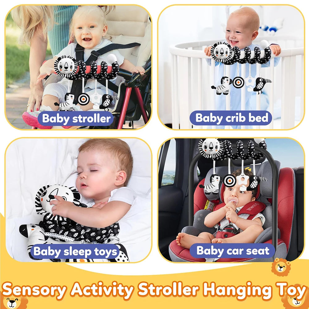 Soft Car Seat & Stroller Toy Set with Mirror, Crinkle, and Squeaky Sounds