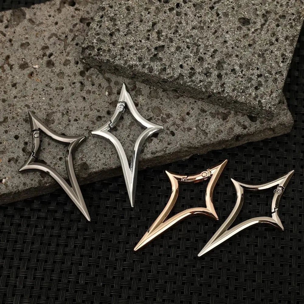 Gothic Star Cross Keychain with Carabiner Clip