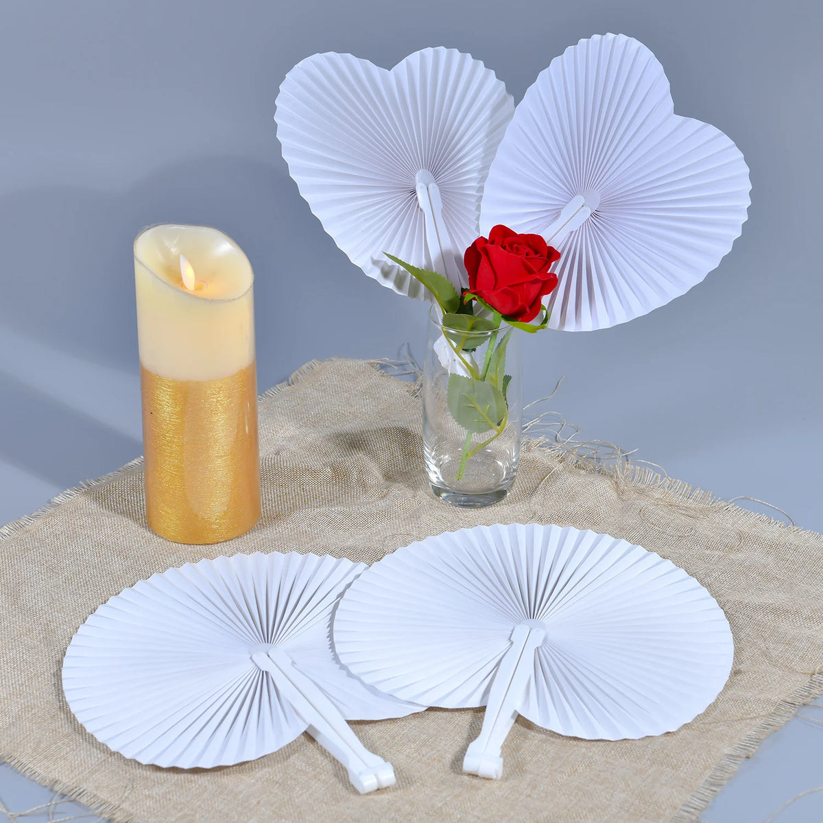 Classic White Folding Paper Hand Fans with Plastic Handles