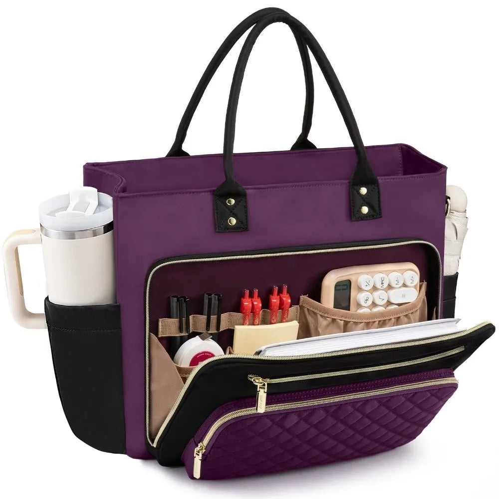 Versatile Water-Resistant Tote Bag with Laptop Sleeve and Cup Holder