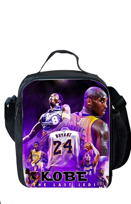 A black backpack featuring a graphic of Kobe Bryant and the text The Last Jedi USA