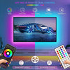 A smartphone displays a colorful RGB LED light, next to an infrared remote control, demonstrating dual control features.