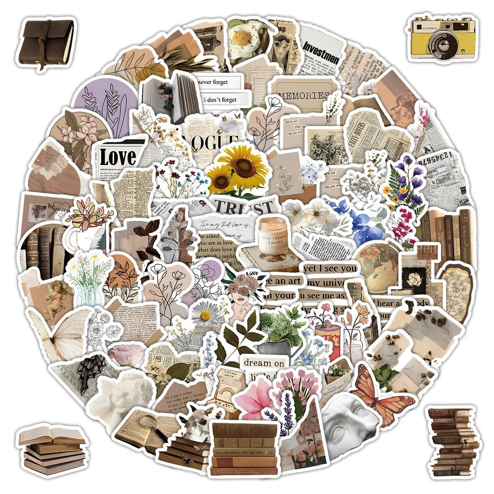 Collection de découpages de papier et d'éphemera vintage avec des mots comme Amour, Confiance et Souvenirs pour journaux.