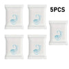 Five individually wrapped disposable toilet seat covers in white packaging.