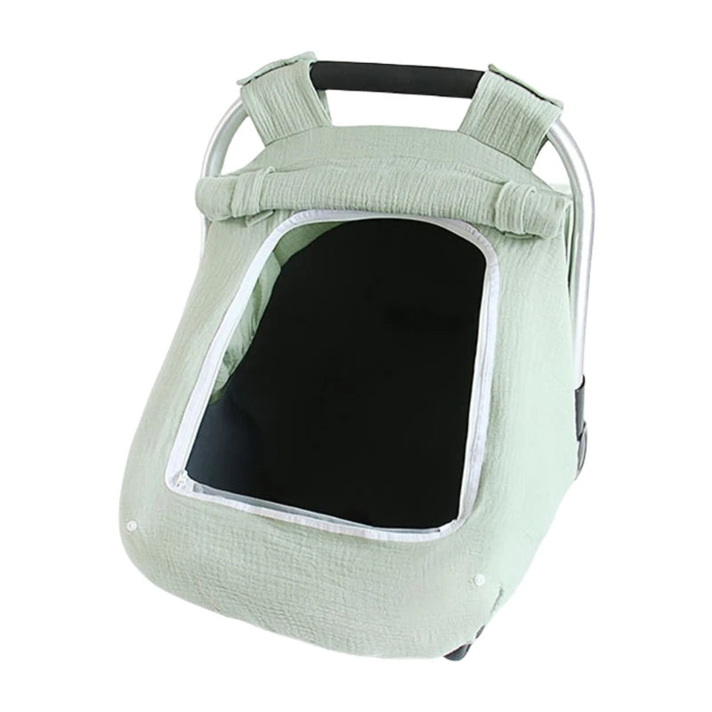 Light green breathable 2-in-1 car seat cover and mosquito net for babies