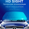 Close-up of a blue Mercedes-Benz front grille with a transparent tint film applied to the windshield.