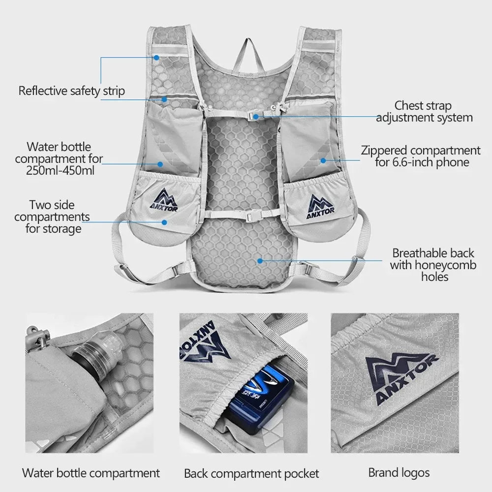 Ultralight 5L Hydration Running Backpack with Adjustable Fit