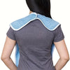 Back view of a gray t-shirt with a blue flannel bib attached for adult care.