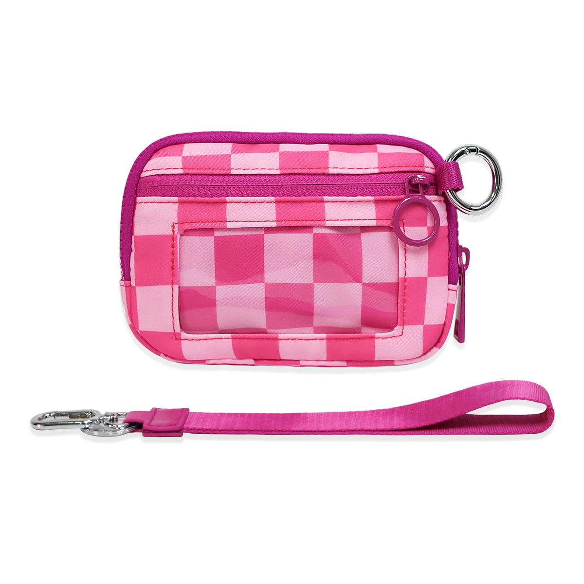 Checkered Card Case Wallet with Detachable Keychain and ID Window