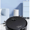 A black 3-in-1 sweeping robot vacuum cleaner is shown on a white surface with various cleaning accessories.