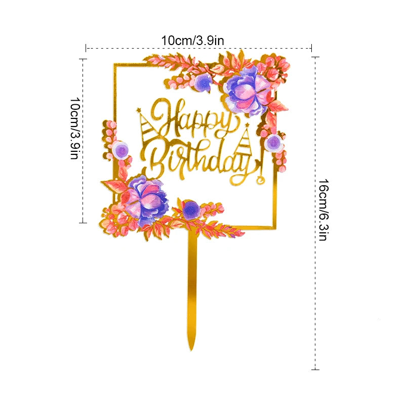 Golden Acrylic Happy Birthday Cake Topper