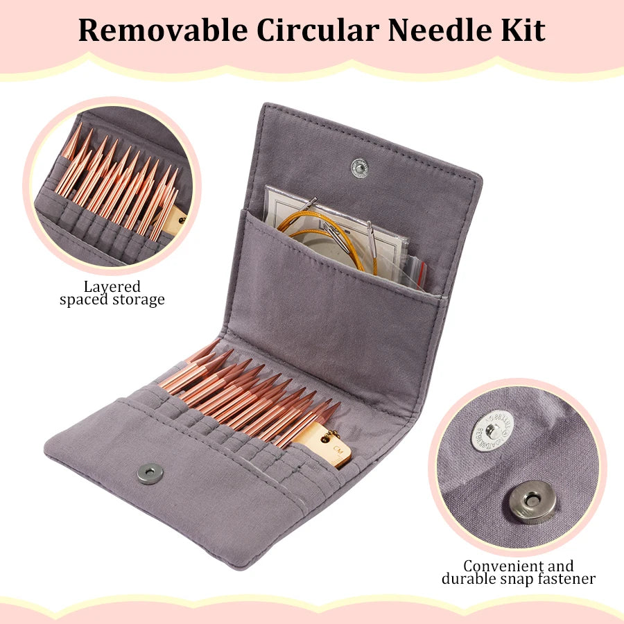 Portable Bamboo Circular Knitting Needle Set with Storage Case