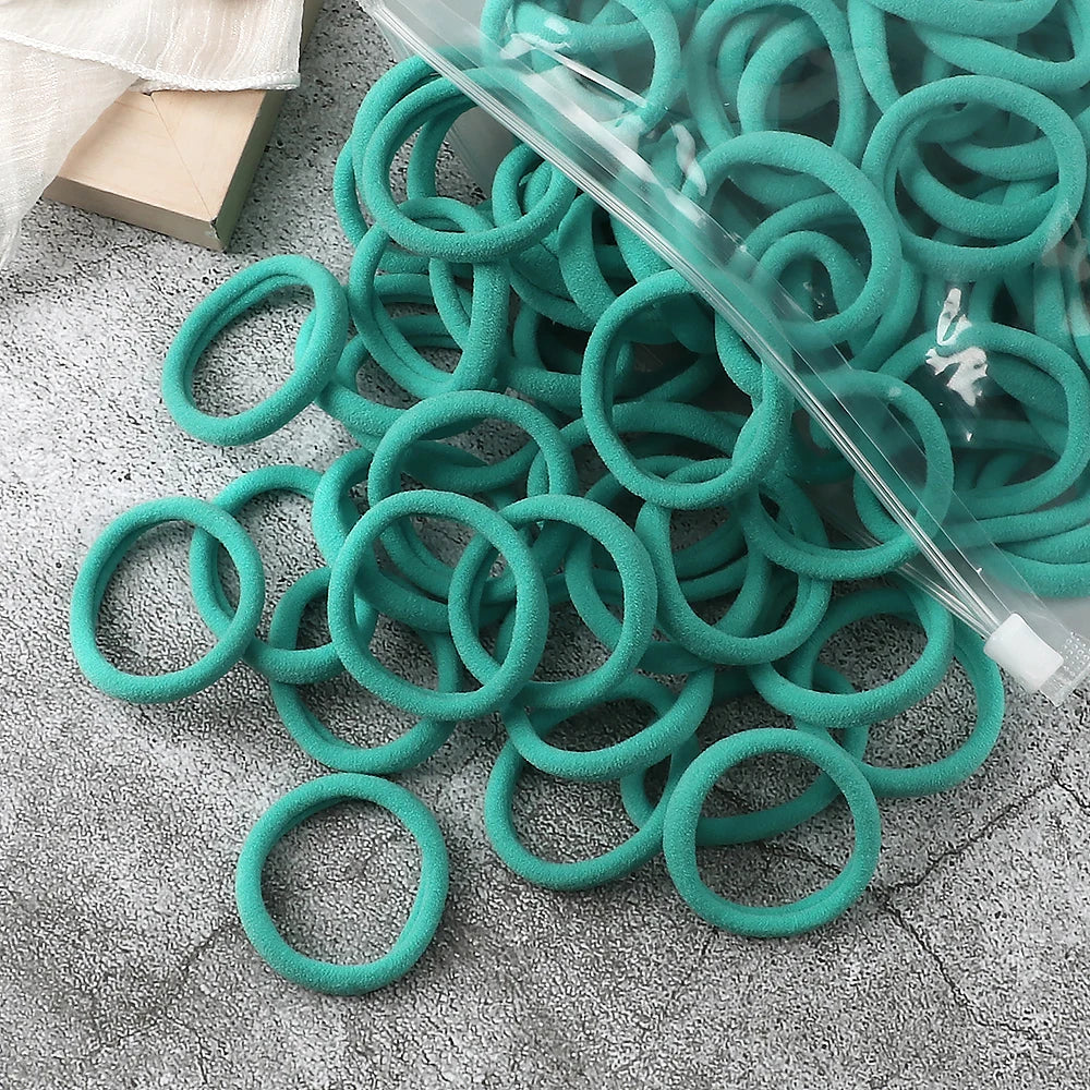 50-Pack Solid Color Elastic Hair Ties for Women & Girls