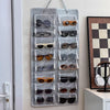 A vertical felt organizer with 16 slots for storing and displaying various pairs of sunglasses and eyeglasses.