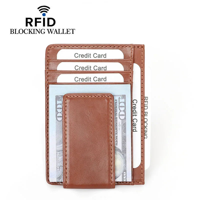 Slim RFID-Blocking Leather Wallet with Money Clip