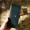 Vintage Leather Long Bifold Wallet with Snap Closure