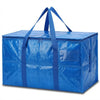 A blue heavy duty waterproof moving bag with handles and zippers.