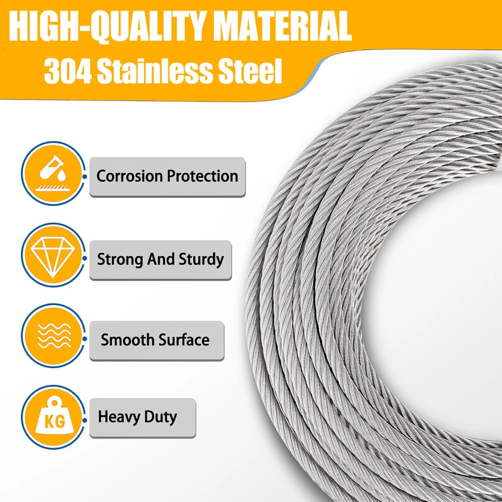 A close-up view of silver stainless steel wire rope coiled, highlighting its corrosion protection and strength.