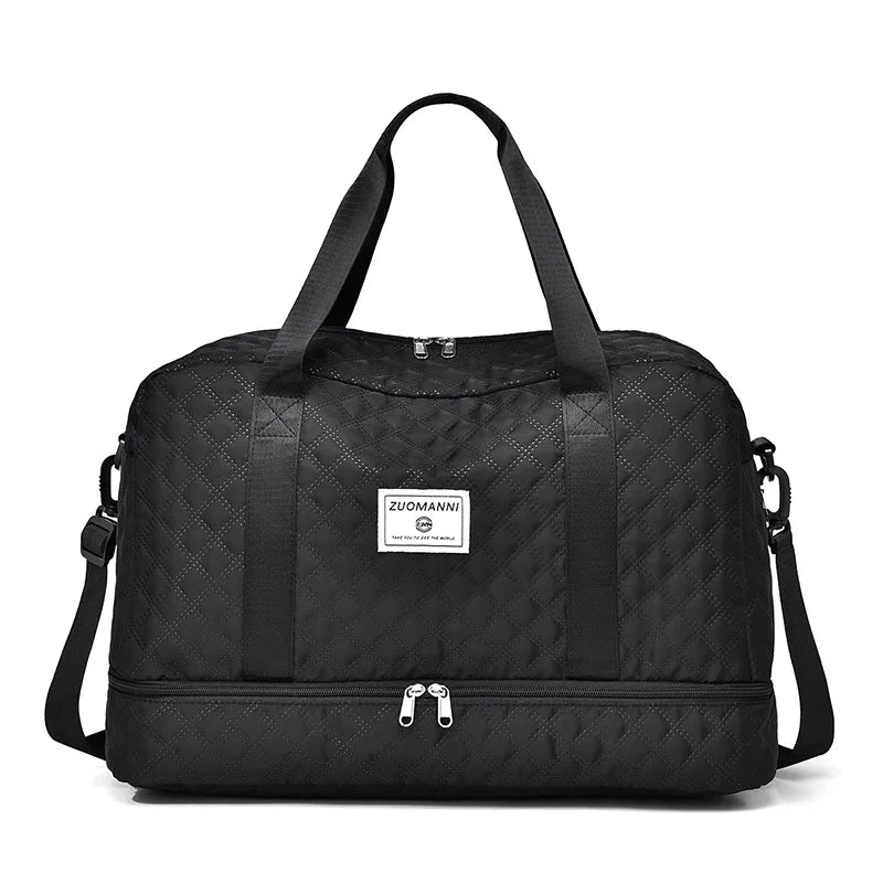 Black Zuomnni lightweight nylon travel duffle bag with padded handles