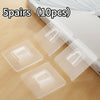 Five pairs of transparent adhesive wall hooks are shown on a wooden surface.