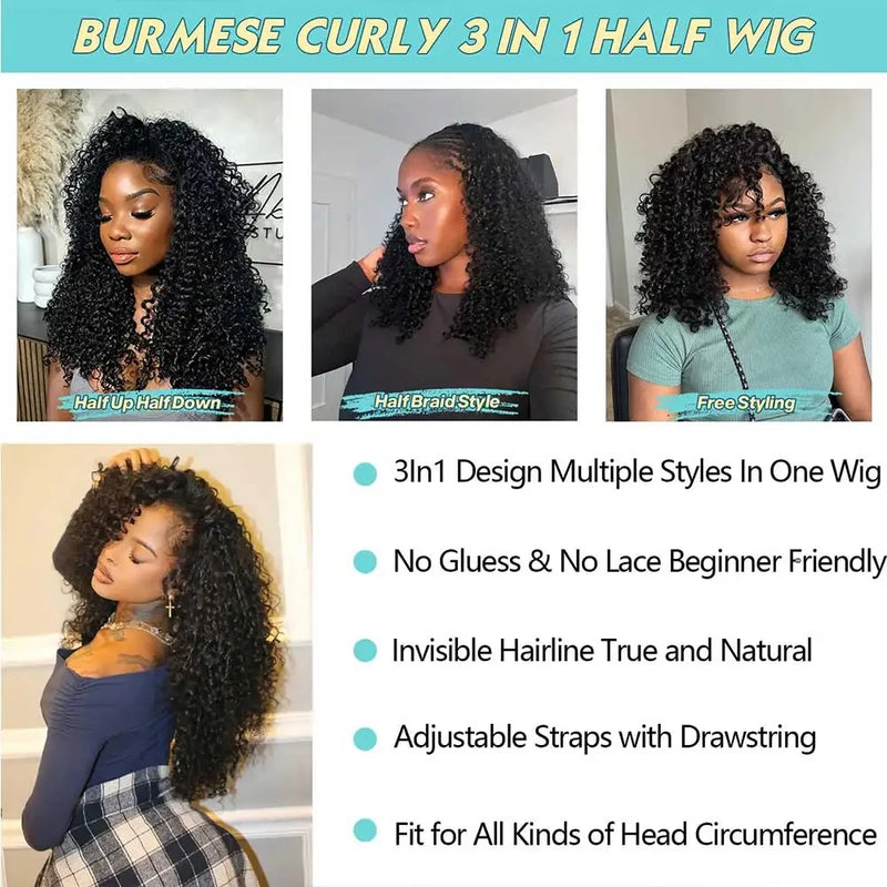 Burmese Curly Half Wig with Drawstring Closure