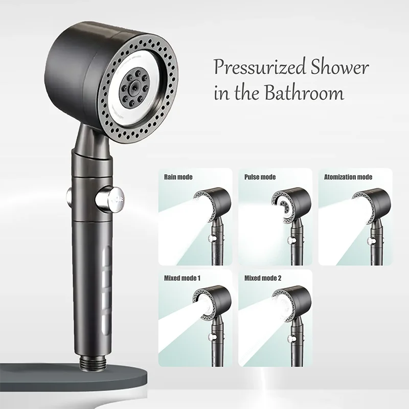 5-Mode Handheld Shower Head with Water Stop