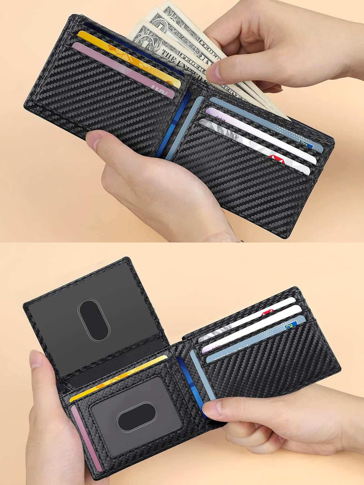 RFID Blocking Ultra-Thin Bifold Wallet with ID Windows