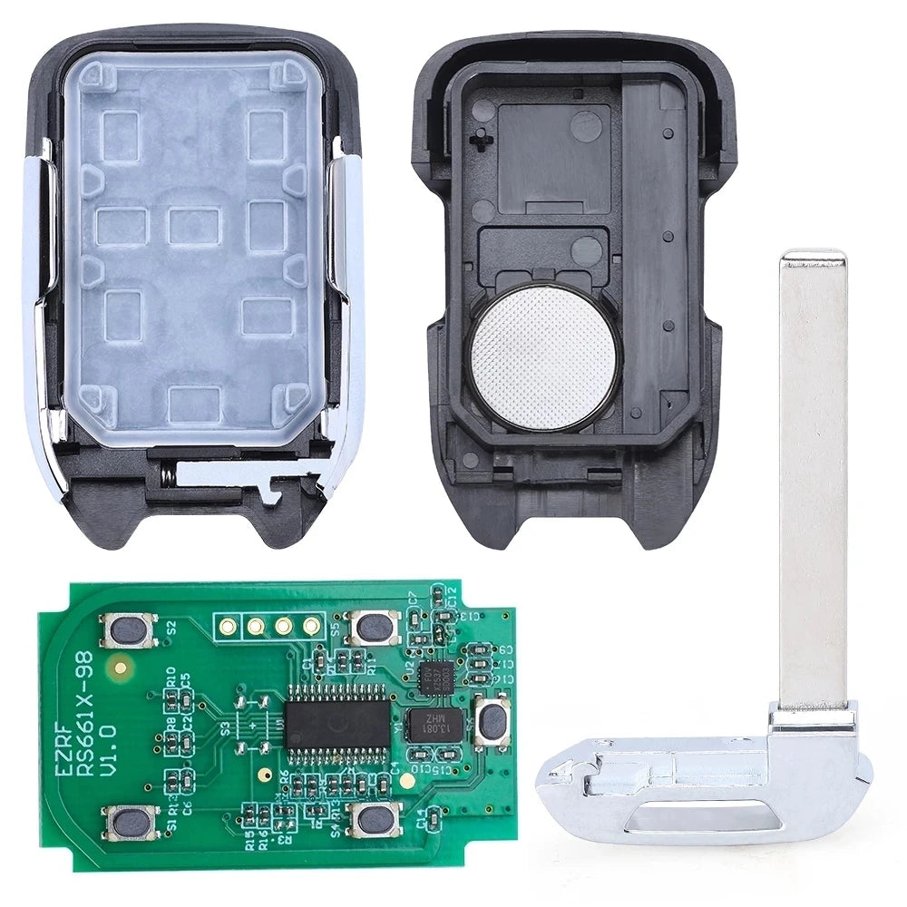 A set of 5-button remote keys and a corresponding electronic module for Chevrolet Silverado GMC Sierra vehicles.