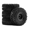 Set of four black metal beadlock RC crawler wheels with tires