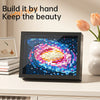 A framed artwork featuring a vibrant mosaic of building blocks depicting Van Gogh and classic paintings.