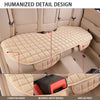 A beige plush car seat cover with quilted design shown in various close-up views.
